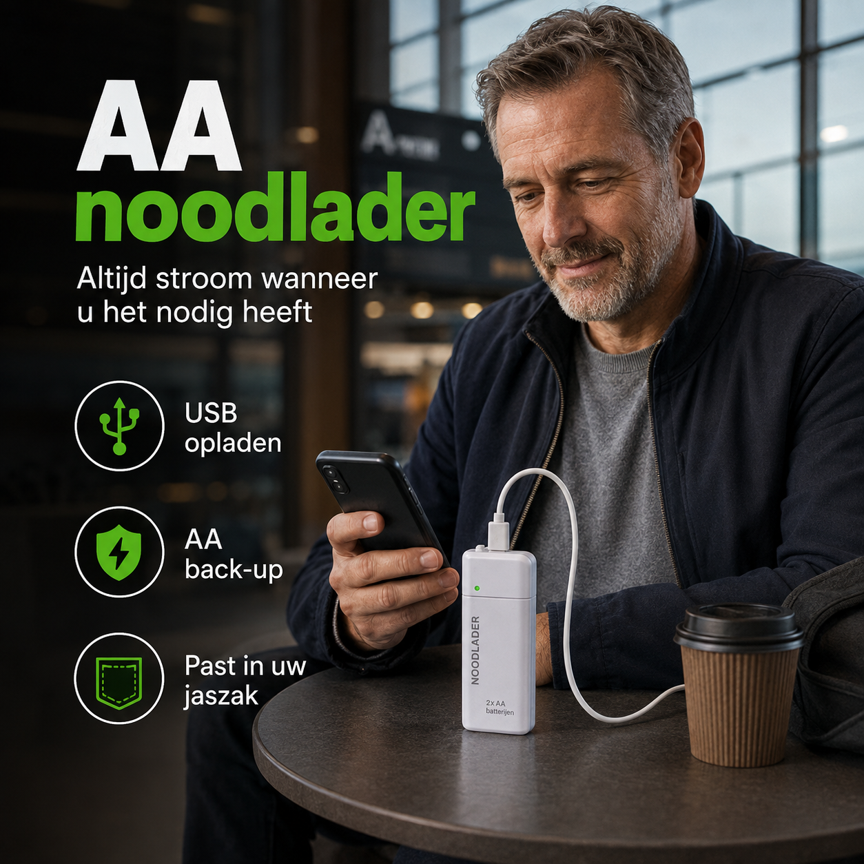 Noodoplader | Laad uw telefoon op zonder stroom of stopcontact | 1+1 gratis