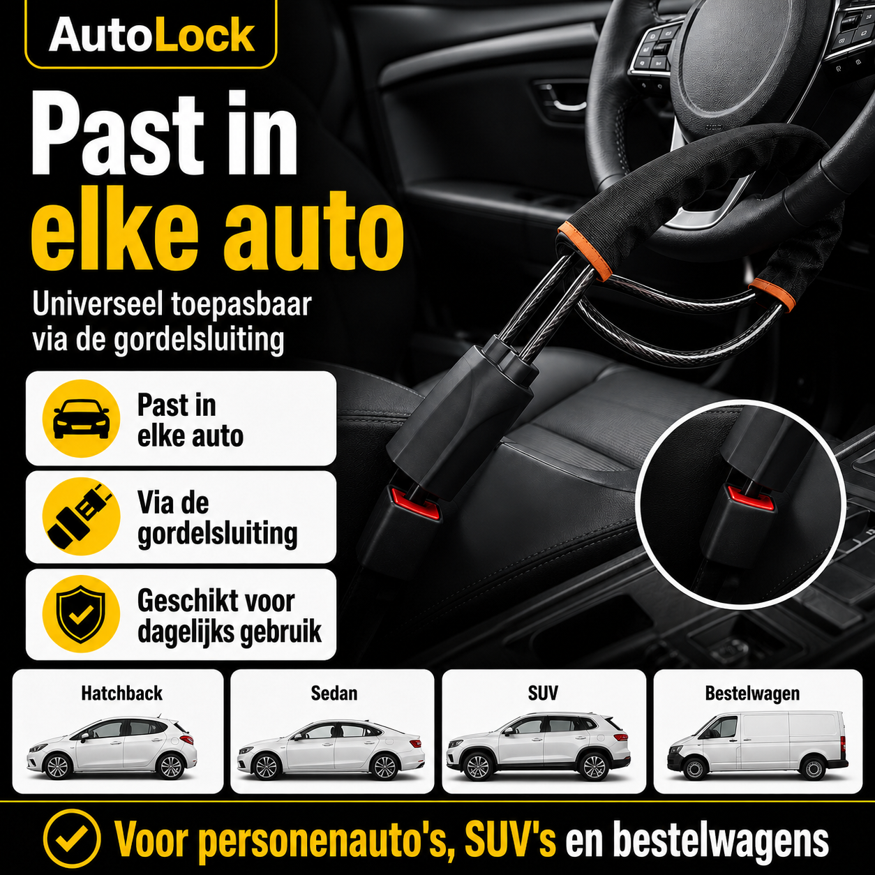 AutoLock™ - Niet-kapot-te-krijgen stuurslot voor elke auto!