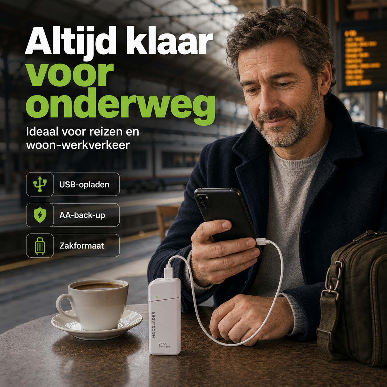 Noodoplader | Laad uw telefoon op zonder stroom of stopcontact | 1+1 gratis