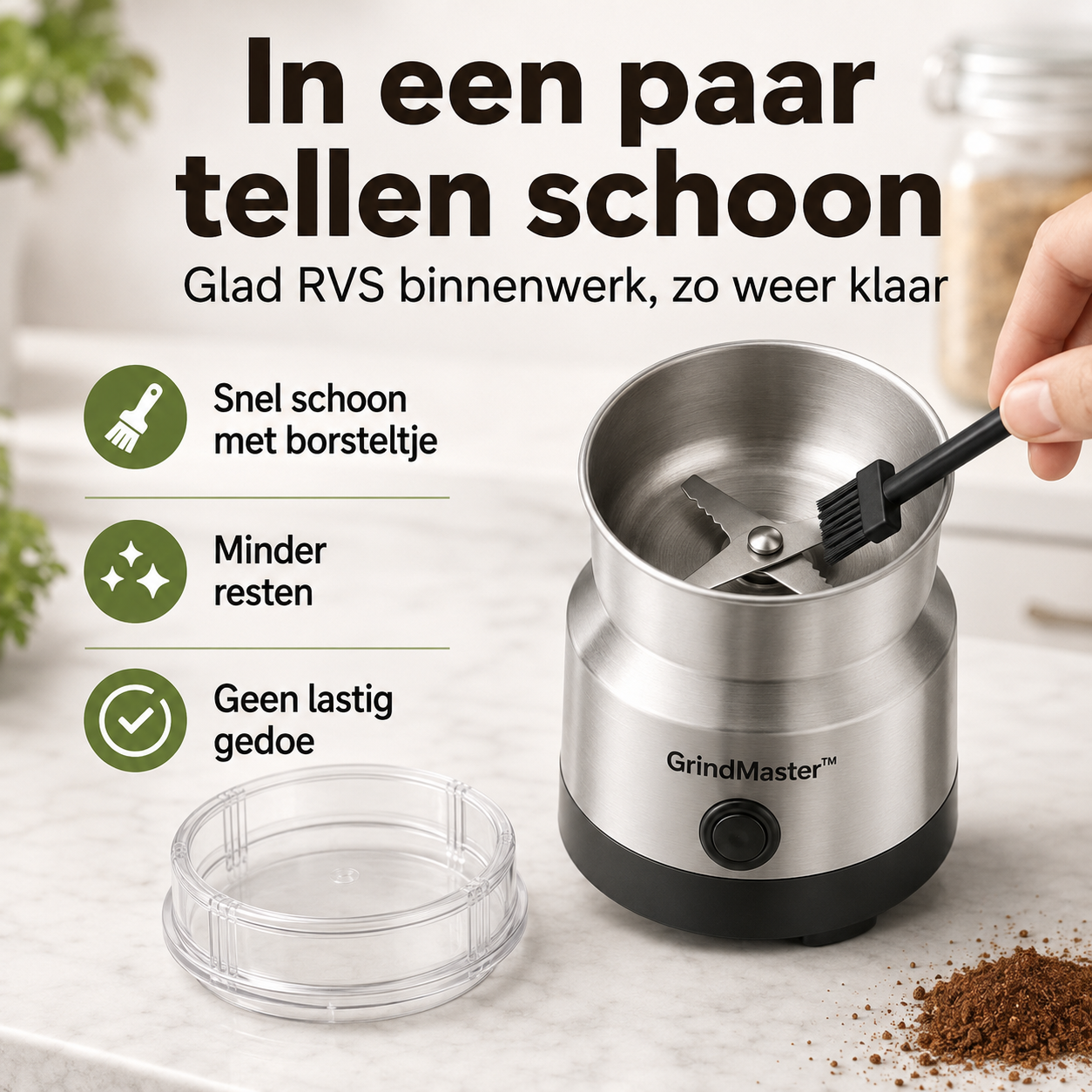 GrindMaster™ | De enige molen met onverwoestbaar RVS, zonder microplastic