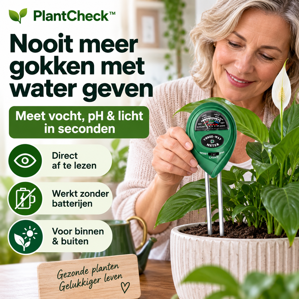 PlantCheck™ | Weet precies wanneer uw planten water, licht of betere grond nodig hebben