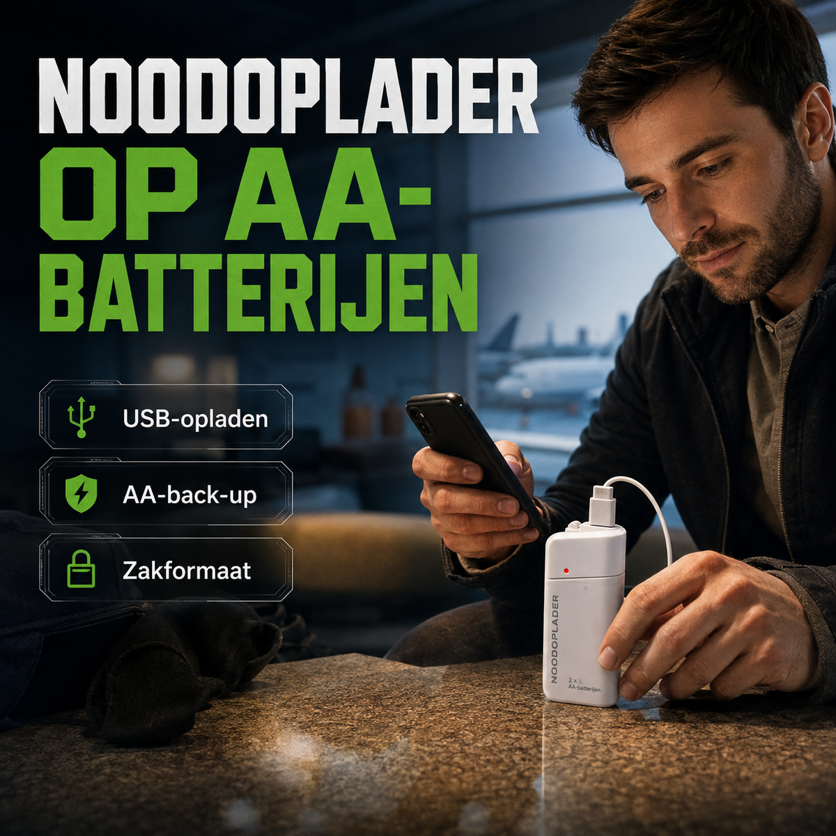 Noodoplader | Laad uw telefoon op zonder stroom of stopcontact | 1+1 gratis