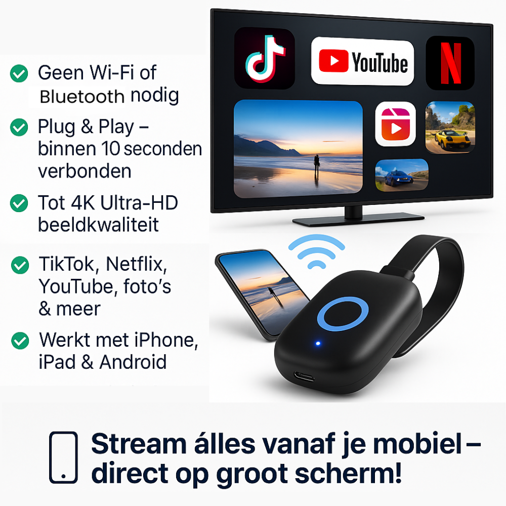 StreamLink™ | Stream alles direct op groot scherm, zonder wifi