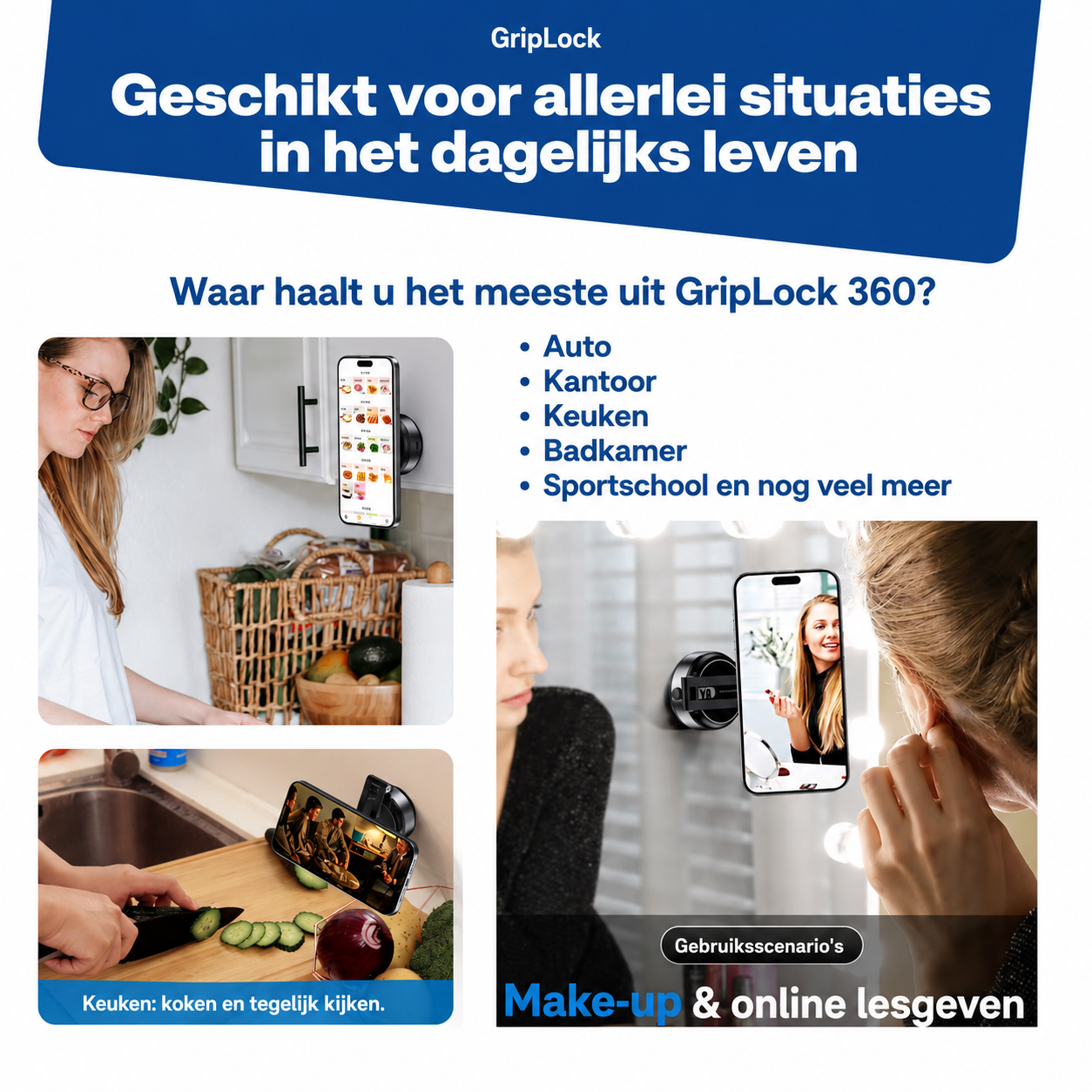 GripLock™ | De enige verplaatsbare telefoonhouder die écht stevig blijft zitten!