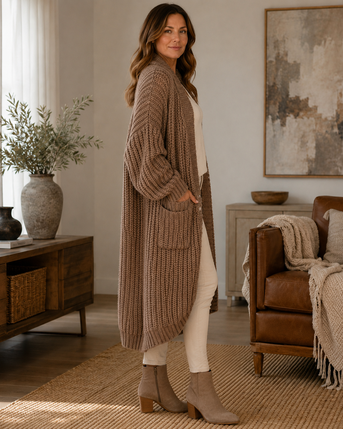 Lang gebreid vest