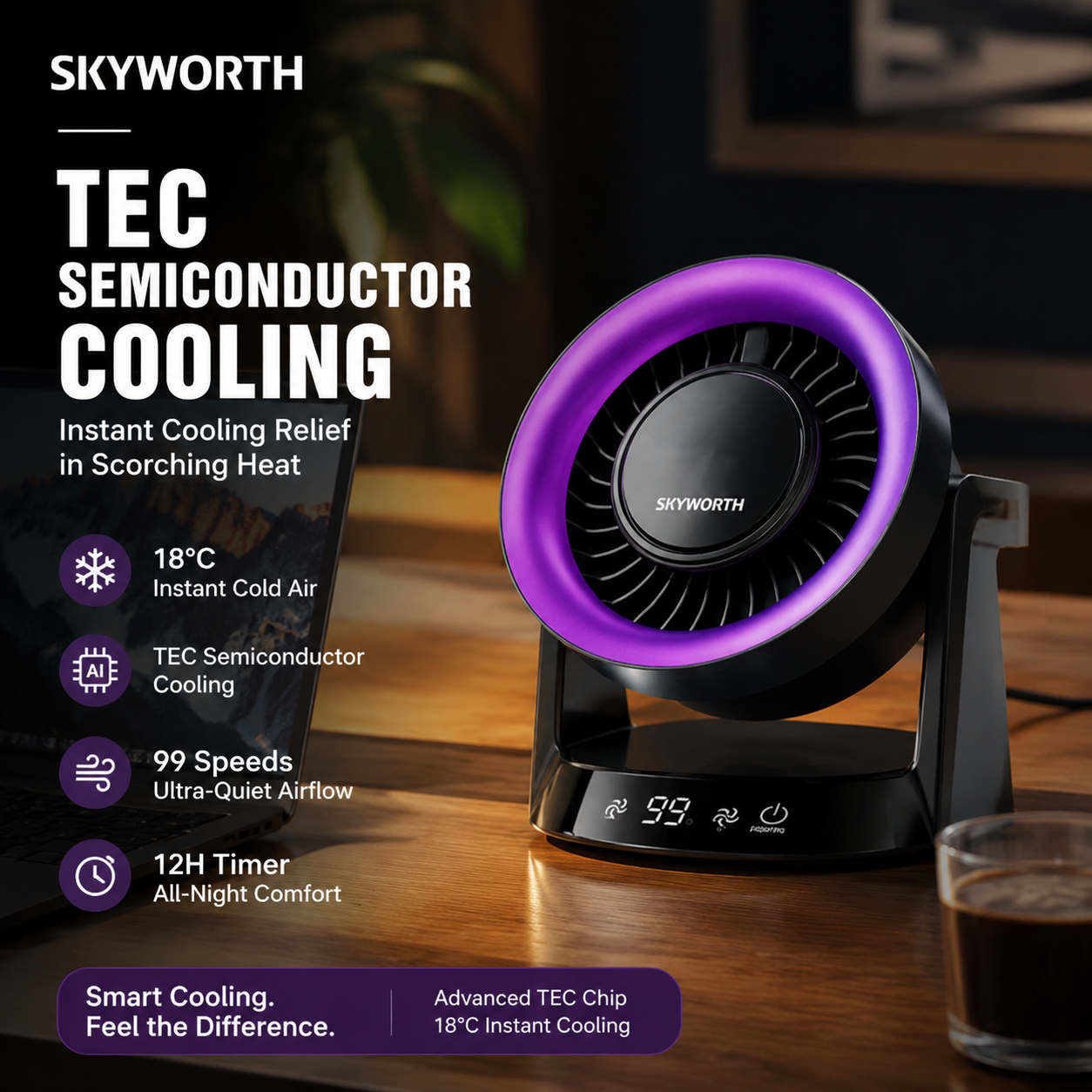 📢📢50% KORTING !! ❄️ HOGE-SNELHEID BUREAUVENTILATOR MET TEC KOELING — Directe Thermoelektrische Koeling | Instelbare Snelheden | Draagbaar Ontwerp 🌬️