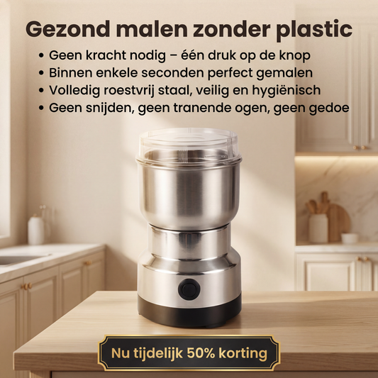GrindMaster™ | De enige molen met onverwoestbaar RVS, zonder microplastic
