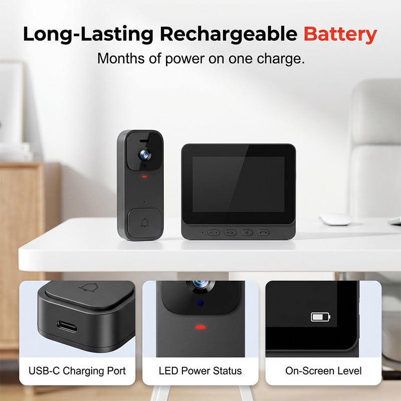 ⚡Slimme videodeurbel met 4,3" scherm – live bewaking & tweerichtingsaudio🏡